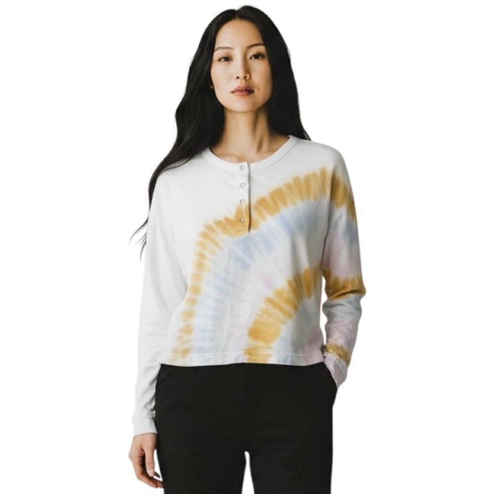 Pink Victoria's Secret Womens Henley T-Shirt XS Tie Dye White Long Sleeve Cotton